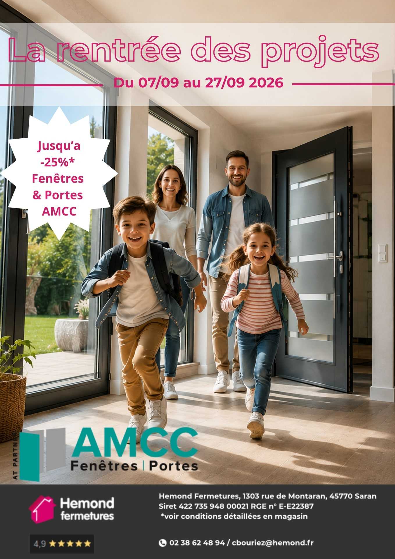 Visuel La rentrée des projets annonçant jusqu’à 25 % de remise sur les fenêtres et portes AMCC du 7 au 27 septembre 2026